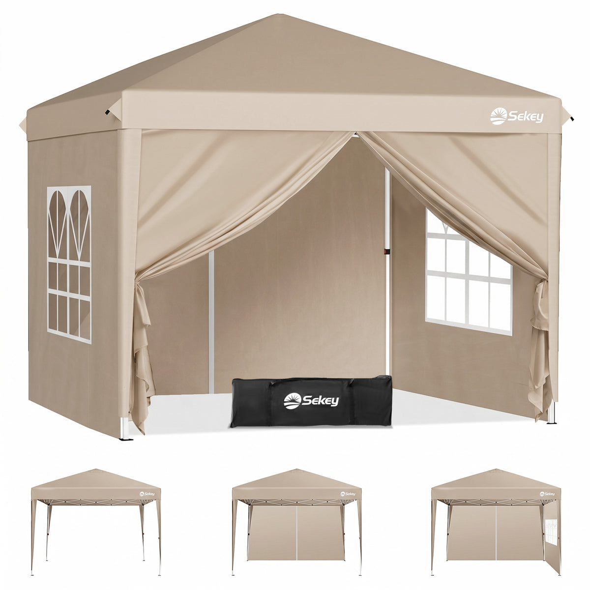 Sekey 2x2m Pop-Up Pavillon mit Seitenwänden – Wasserdicht, Windfest & Winterfest, Faltpavillon Höhenverstellbar, Partyzelt für Garten, Camping & Events