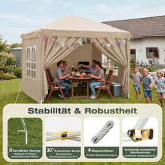 Sekey 2x2m Pop-Up Pavillon mit Seitenwänden – Wasserdicht, Windfest & Winterfest, Faltpavillon Höhenverstellbar, Partyzelt für Garten, Camping & Events