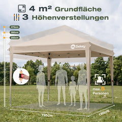 Sekey 2x2m Pop-Up Pavillon mit Seitenwänden – Wasserdicht, Windfest & Winterfest, Faltpavillon Höhenverstellbar, Partyzelt für Garten, Camping & Events