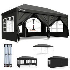Sekey 3x6m One-Touch Pop-Up Pavillon mit Seitenwänden – Wasserdicht & Windfest, Faltpavillon mit 4 Sandsäcken, Höhenverstellbar, Schnellaufbau für Garten, Camping & Events
