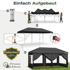 Sekey 3x6m One-Touch Pop-Up Pavillon mit Seitenwänden – Wasserdicht & Windfest, Faltpavillon mit 4 Sandsäcken, Höhenverstellbar, Schnellaufbau für Garten, Camping & Events