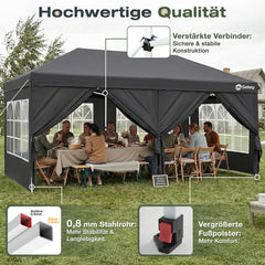 Sekey 3x6m One-Touch Pop-Up Pavillon mit Seitenwänden – Wasserdicht & Windfest, Faltpavillon mit 4 Sandsäcken, Höhenverstellbar, Schnellaufbau für Garten, Camping & Events