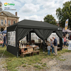 Sekey 3x6m One-Touch Pop-Up Pavillon mit Seitenwänden – Wasserdicht & Windfest, Faltpavillon mit 4 Sandsäcken, Höhenverstellbar, Schnellaufbau für Garten, Camping & Events