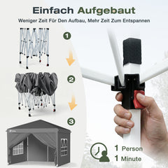 Sekey 2x2m Pop-Up Pavillon mit Seitenwänden – Wasserdicht, Windfest & Winterfest, Faltpavillon Höhenverstellbar, Partyzelt für Garten, Camping & Events