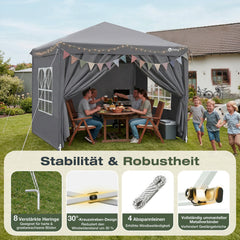 Sekey 2x2m Pop-Up Pavillon mit Seitenwänden – Wasserdicht, Windfest & Winterfest, Faltpavillon Höhenverstellbar, Partyzelt für Garten, Camping & Events