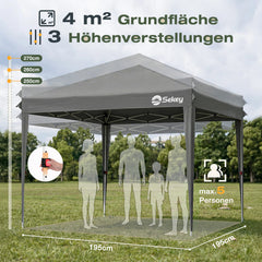 Sekey 2x2m Pop-Up Pavillon mit Seitenwänden – Wasserdicht, Windfest & Winterfest, Faltpavillon Höhenverstellbar, Partyzelt für Garten, Camping & Events