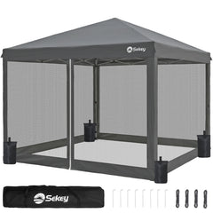 Sekey Pop Up Pavillon 3x3 m mit Moskitonetz & 4 Seitenwänden – Wasserdicht, Winterfest, Höhenverstellbarer Faltpavillon mit 4 Sandsäcken, UV-Schutz 50+, Garten- & Campingzelt