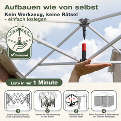 Sekey Pop Up Pavillon 3x3 m mit Moskitonetz & 4 Seitenwänden – Wasserdicht, Winterfest, Höhenverstellbarer Faltpavillon mit 4 Sandsäcken, UV-Schutz 50+, Garten- & Campingzelt
