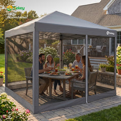 Sekey Pop Up Pavillon 3x3 m mit Moskitonetz & 4 Seitenwänden – Wasserdicht, Winterfest, Höhenverstellbarer Faltpavillon mit 4 Sandsäcken, UV-Schutz 50+, Garten- & Campingzelt