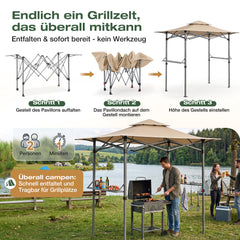 Sekey Grillpavillon Faltbar 250 x 150 cm – Wetterfest & Winterfest, Pop-Up Grillüberdachung mit UV-Schutz 50+, Tragbarer BBQ Pavillon für Garten, Terrasse & Camping