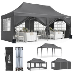 Sekey 3x6m Faltpavillon mit Seitenwand – Pop-Up Pavillon Wasserdicht (PU1000+) & UV50+, Stabil & Winterfest, Gartenpavillon mit hoher Spitze für Party, Camping & Events