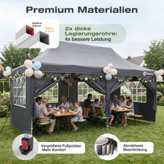 Sekey 3x6m Faltpavillon mit Seitenwand – Pop-Up Pavillon Wasserdicht (PU1000+) & UV50+, Stabil & Winterfest, Gartenpavillon mit hoher Spitze für Party, Camping & Events