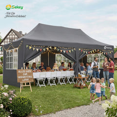 Sekey 3x6m Faltpavillon mit Seitenwand – Pop-Up Pavillon Wasserdicht (PU1000+) & UV50+, Stabil & Winterfest, Gartenpavillon mit hoher Spitze für Party, Camping & Events