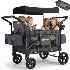 Sekey Bollerwagen für 2–4 Kinder – Faltbarer Kinderwagen mit Dach, 4 Sitze mit 5-Punkt-Gurtsystem, Duo-Schiebegriff, großer Stauraum & All-Terrain Räder (Modell SS7070)