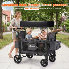 Sekey Bollerwagen für 2–4 Kinder – Faltbarer Kinderwagen mit Dach, 4 Sitze mit 5-Punkt-Gurtsystem, Duo-Schiebegriff, großer Stauraum & All-Terrain Räder (Modell SS7070)