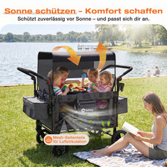 Sekey Bollerwagen für 2–4 Kinder – Faltbarer Kinderwagen mit Dach, 4 Sitze mit 5-Punkt-Gurtsystem, Duo-Schiebegriff, großer Stauraum & All-Terrain Räder (Modell SS7070)