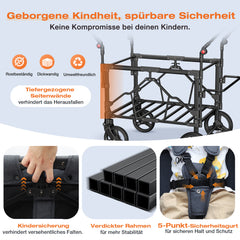 Sekey Bollerwagen für 2–4 Kinder – Faltbarer Kinderwagen mit Dach, 4 Sitze mit 5-Punkt-Gurtsystem, Duo-Schiebegriff, großer Stauraum & All-Terrain Räder (Modell SS7070)