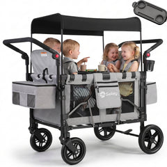 Sekey Bollerwagen für 2–4 Kinder – Faltbarer Kinderwagen mit Dach, 4 Sitze mit 5-Punkt-Gurtsystem, Duo-Schiebegriff, großer Stauraum & All-Terrain Räder (Modell SS7070)