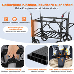 Sekey Bollerwagen für 2–4 Kinder – Faltbarer Kinderwagen mit Dach, 4 Sitze mit 5-Punkt-Gurtsystem, Duo-Schiebegriff, großer Stauraum & All-Terrain Räder (Modell SS7070)
