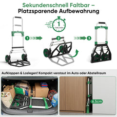 Sekey klappbare Sackkarre 150 kg – Schwerlast Transportkarre aus 1,5 mm verstärktem Aluminium, XL Ladefläche 49×35 cm, Profi Alukarre mit 17 cm Rädern & Teleskopgriff bis 107 cm