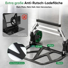 Sekey klappbare Sackkarre 150 kg – Schwerlast Transportkarre aus 1,5 mm verstärktem Aluminium, XL Ladefläche 49×35 cm, Profi Alukarre mit 17 cm Rädern & Teleskopgriff bis 107 cm