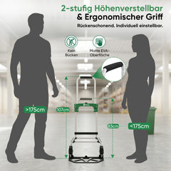Sekey klappbare Sackkarre 150 kg – Schwerlast Transportkarre aus 1,5 mm verstärktem Aluminium, XL Ladefläche 49×35 cm, Profi Alukarre mit 17 cm Rädern & Teleskopgriff bis 107 cm
