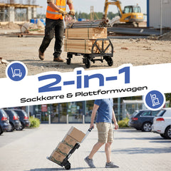 Sekey 2-in-1 Sackkarre & Plattformwagen klappbar – Aluminium Transportkarre bis 150 kg, faltbarer Transportwagen mit Bremse, TPR-Doppellagerrädern und höhenverstellbarem Griff