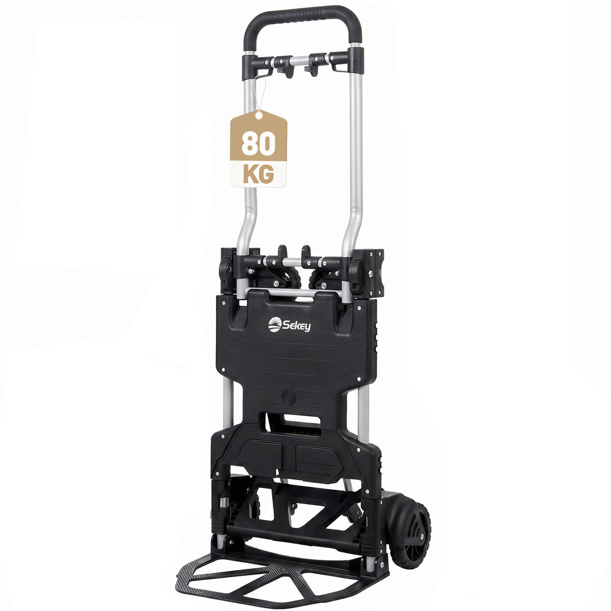 Sekey 2-in-1 Sackkarre & Plattformwagen klappbar – Aluminium Transportkarre bis 150 kg, faltbarer Transportwagen mit Bremse, TPR-Doppellagerrädern und höhenverstellbarem Griff
