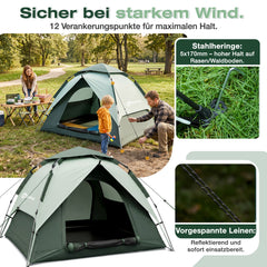 Sekey 2-Personen Kuppelzelt mit Hydraulik Pop-up System – Campingzelt wasserdicht PU3000+, UV50+ Sonnenschutz, 2-in-1 Strand- & Outdoor-Zelt mit Tragetasche