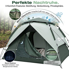 Sekey 2-Personen Kuppelzelt mit Hydraulik Pop-up System – Campingzelt wasserdicht PU3000+, UV50+ Sonnenschutz, 2-in-1 Strand- & Outdoor-Zelt mit Tragetasche