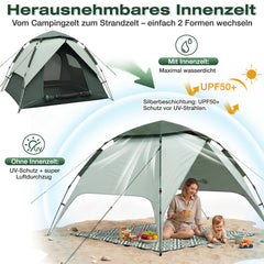 Sekey 2-Personen Kuppelzelt mit Hydraulik Pop-up System – Campingzelt wasserdicht PU3000+, UV50+ Sonnenschutz, 2-in-1 Strand- & Outdoor-Zelt mit Tragetasche