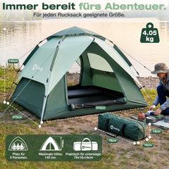 Sekey 2-Personen Kuppelzelt mit Hydraulik Pop-up System – Campingzelt wasserdicht PU3000+, UV50+ Sonnenschutz, 2-in-1 Strand- & Outdoor-Zelt mit Tragetasche