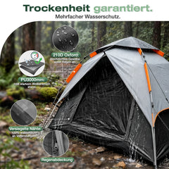 Sekey 2-Personen Kuppelzelt mit Hydraulik Pop-up System – Campingzelt wasserdicht PU3000+, UV50+ Schutz, 2-in-1 Strand- & Outdoor-Zelt, leicht & schnell aufgebaut