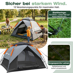 Sekey 2-Personen Kuppelzelt mit Hydraulik Pop-up System – Campingzelt wasserdicht PU3000+, UV50+ Schutz, 2-in-1 Strand- & Outdoor-Zelt, leicht & schnell aufgebaut