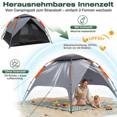 Sekey 2-Personen Kuppelzelt mit Hydraulik Pop-up System – Campingzelt wasserdicht PU3000+, UV50+ Schutz, 2-in-1 Strand- & Outdoor-Zelt, leicht & schnell aufgebaut