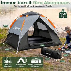 Sekey 2-Personen Kuppelzelt mit Hydraulik Pop-up System – Campingzelt wasserdicht PU3000+, UV50+ Schutz, 2-in-1 Strand- & Outdoor-Zelt, leicht & schnell aufgebaut