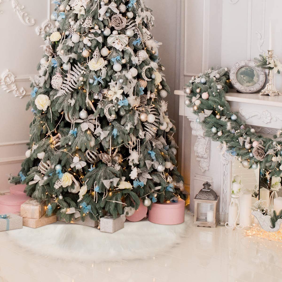 Salcar Weihnachtsbaumdecke Weiß – Runde Plüsch Christbaumdecke aus Kunstfell, Deko für Weihnachtsbaum, Party & Hochzeit Salcar