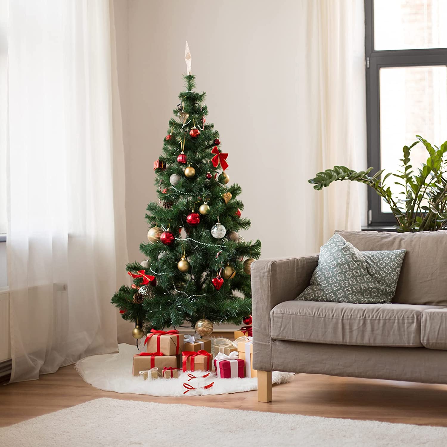 Salcar Weihnachtsbaumdecke Weiß – Runde Plüsch Christbaumdecke aus Kunstfell, Deko für Weihnachtsbaum, Party & Hochzeit Salcar
