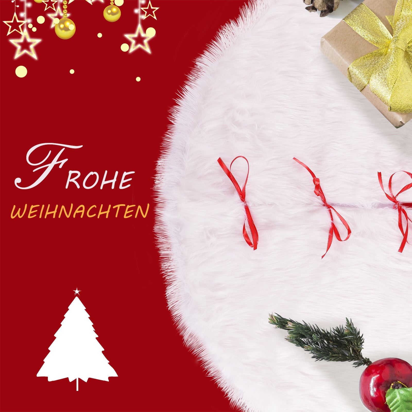 Salcar Weihnachtsbaumdecke Weiß – Runde Plüsch Christbaumdecke aus Kunstfell, Deko für Weihnachtsbaum, Party & Hochzeit Salcar