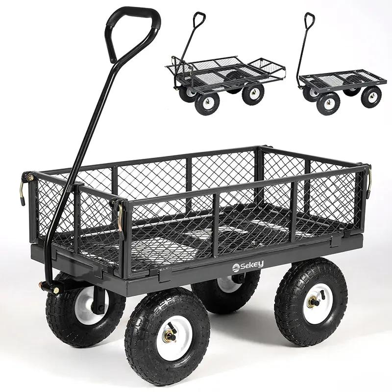 Sekey 100L / 300KG Gartenwagen mit abnehmbaren Seitenteilen und Gummiluftreifen Sekey