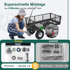 Sekey 100L / 300KG Gartenwagen mit abnehmbaren Seitenteilen und Gummiluftreifen Sekey