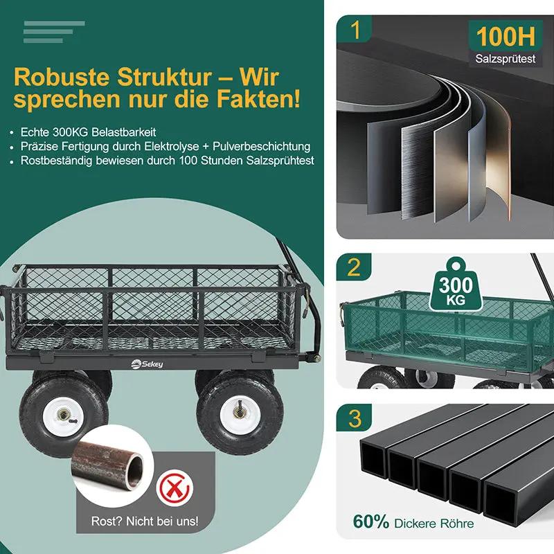 Sekey 100L / 300KG Gartenwagen mit abnehmbaren Seitenteilen und Gummiluftreifen Sekey
