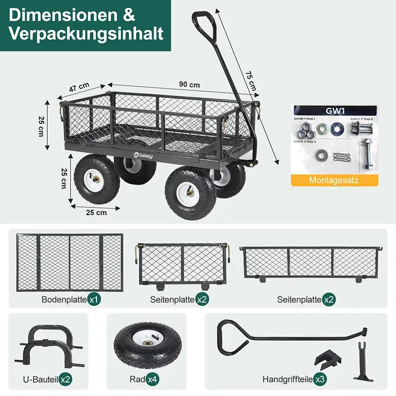 Sekey 100L / 300KG Gartenwagen mit abnehmbaren Seitenteilen und Gummiluftreifen Sekey