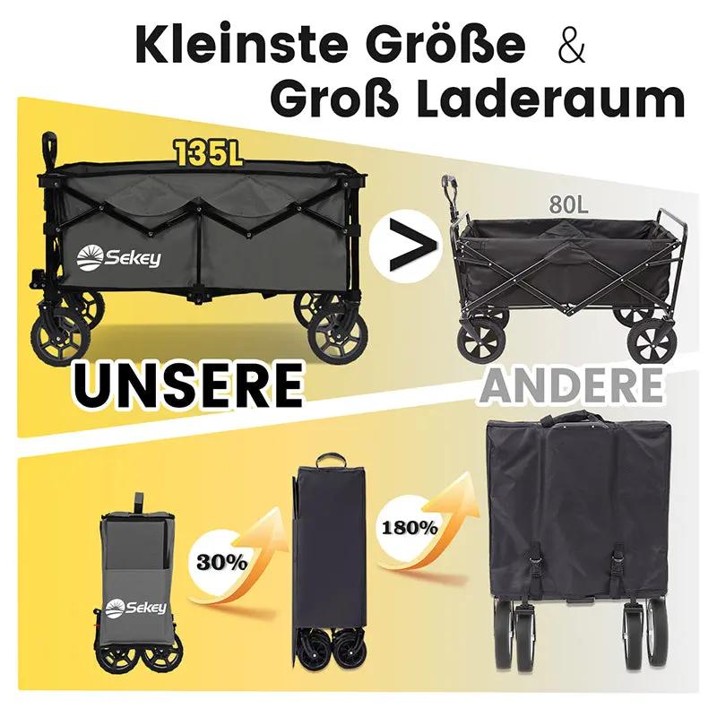 Sekey 120L /135 Faltbarer Bollerwagenmit Bremsen Handwagen Geländereifen Sekey