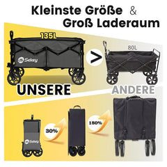 Sekey 120L /135 Faltbarer Bollerwagenmit Bremsen Handwagen Geländereifen Sekey