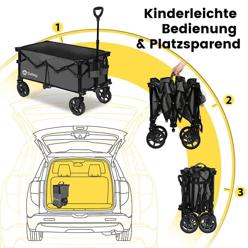 Sekey 120L /135 Faltbarer Bollerwagenmit Bremsen Handwagen Geländereifen Sekey