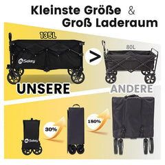 Sekey 120L /135 Faltbarer Bollerwagenmit Bremsen Handwagen Geländereifen Sekey