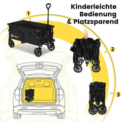 Sekey 120L /135 Faltbarer Bollerwagenmit Bremsen Handwagen Geländereifen Sekey