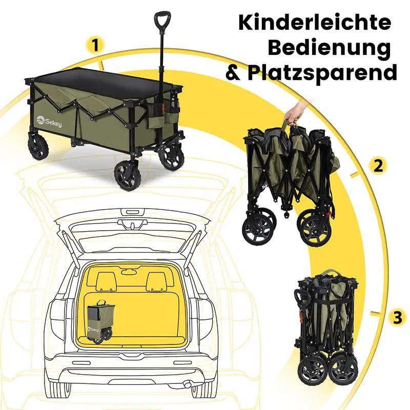 Sekey 120L /135 Faltbarer Bollerwagenmit Bremsen Handwagen Geländereifen Sekey