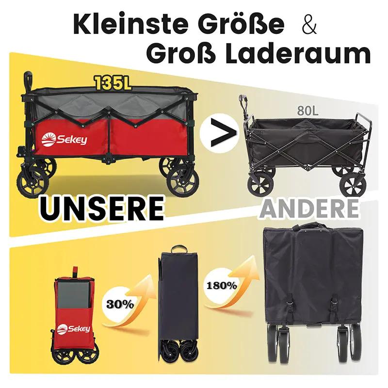 Sekey 120L /135 Faltbarer Bollerwagenmit Bremsen Handwagen Geländereifen Sekey